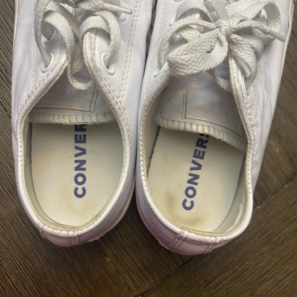 Converse ALL Star White Leather Sneakers Men 6 Women 8 White - Picture 4 of 7